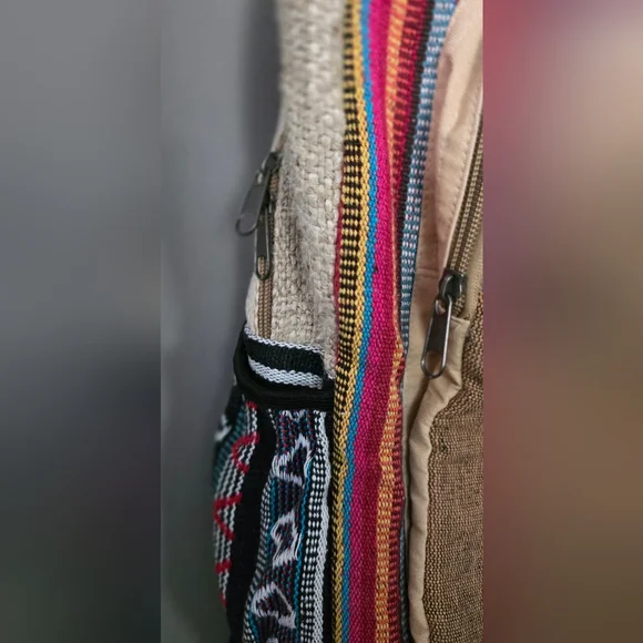 Himalayan Hemp Multi Colored Natural Nepal Backpack Multi-Pocket - Picture 3 of 8